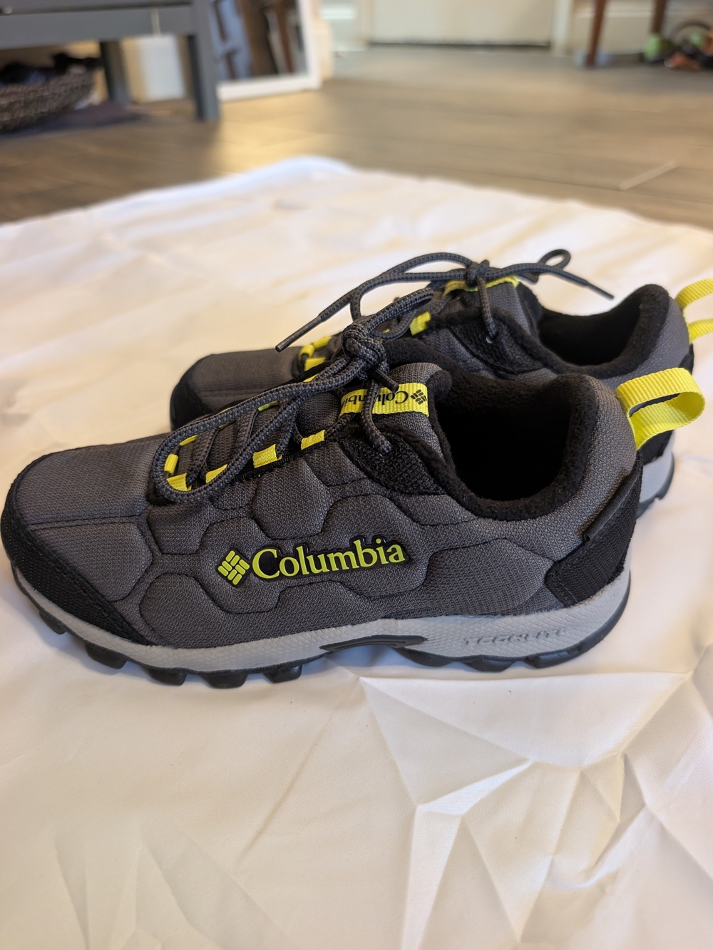 Columbia Kids Gray Trail Sneakers with Yellow Accents
